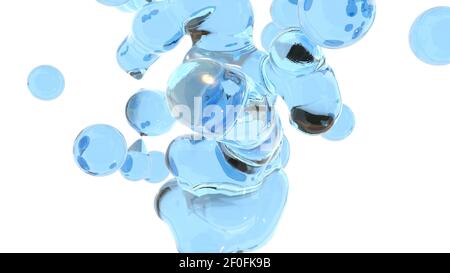 Soffiare le palline d'acqua con le metaball sul rendering 3d bianco Foto Stock