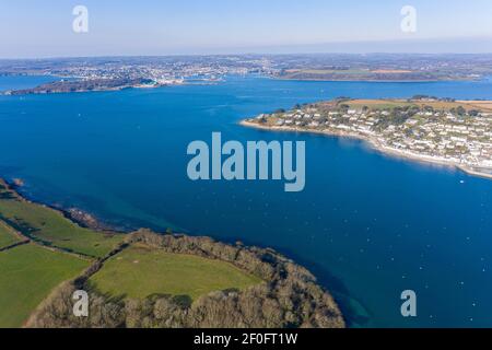 Fotografia aerea scattata vicino a St Mawes, Roseland, Truro, Cornovaglia, Inghilterra Foto Stock