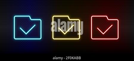 completa, cartella insieme di icone neon. Set di icone vettoriali al neon rosse, blu e gialle Illustrazione Vettoriale