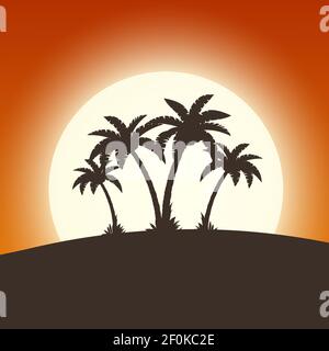 Calda isola tropicale con palme Illustrazione Vettoriale