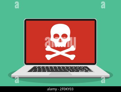 Computer portatile con cranio sullo schermo. Illustrazione Vettoriale