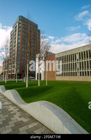 Swansea, Regno Unito - 7 febbraio 2021: Coppergate Student accommodation, un nuovo edificio nel centro di Swansea, Galles del Sud. Foto Stock