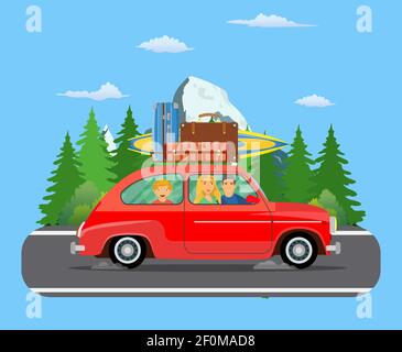 La famiglia felice in viaggio in auto Illustrazione Vettoriale