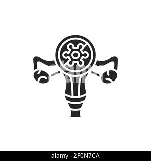 Infezione del trattamento malattia glifo icona nera. Malattia infettiva del sistema riproduttivo femminile. Accedi alla pagina Web, all'app mobile, al pulsante, al logo Illustrazione Vettoriale