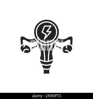 Malattia del sistema riproduttivo femminile glifo icona nera. Accedi alla pagina Web, all'app mobile, al pulsante, al logo. Illustrazione Vettoriale