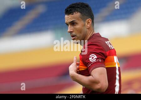 Roma, Italia. 07 marzo 2021. Il Pedro di Roma reagisce durante la Serie Italiana UNA partita di calcio tra Roma e Genova allo stadio Olimpico. Credit: Riccardo De Luca - Update Images/Alamy Live News Foto Stock