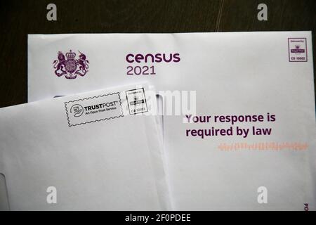 Londra, UK 7 Mar 2021 - Census 2021 arriva al posto e ogni famiglia è tenuto a compilare il modulo, online. Il 2021 marzo 21, il censimento del Regno Unito si svolgerà nella maggior parte del Regno Unito. Il censimento in Scozia si svolgerà nel 2022. È un requisito di legge per completare il censimento o uno potrebbe essere multato fino a £1000. Credit Dinendra Haria /Alamy Live News Foto Stock