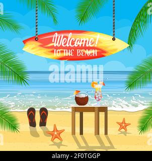 Spiaggia e surf vacanze estive Illustrazione Vettoriale