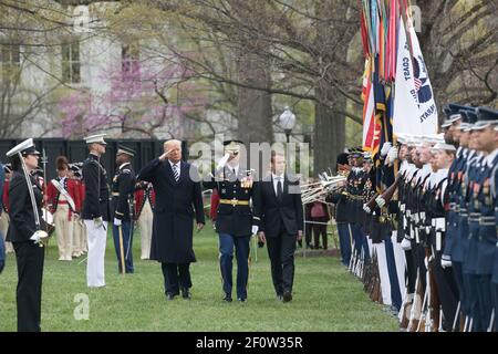 La cerimonia di arrivo del Presidente della Francia e della Sig.ra Macron Foto Stock