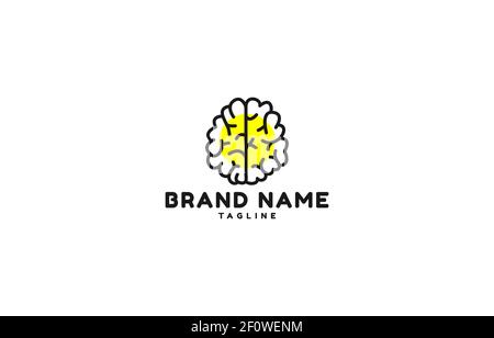 Modello vettoriale per il design del logo Brain Technology Line Art adatto per bran di prodotti o servizi tecnologici o scientifici Illustrazione Vettoriale