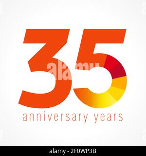 numeri del 35° anniversario. logotipo di 35 anni. Congrati luminosi. Modello grafico astratto isolato. Creative 3, 5 cifre 3D. Fino a 35 percenter Illustrazione Vettoriale