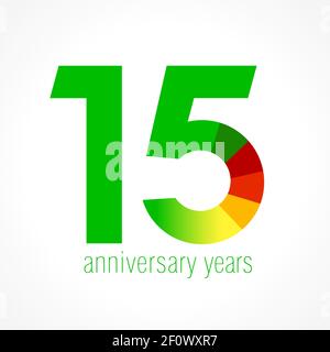 numeri del 15° anniversario. logotipo di 15 anni. Congrati luminosi. Modello grafico astratto isolato. Creative 1, 5 cifre 3D. Fino a 15 percenter Illustrazione Vettoriale