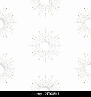 Il sole celestiale e la luna sono forme senza cuciture. Sfondo per il disegno di carta, tessuto, confezione e stampa. Illustrazione Vettoriale