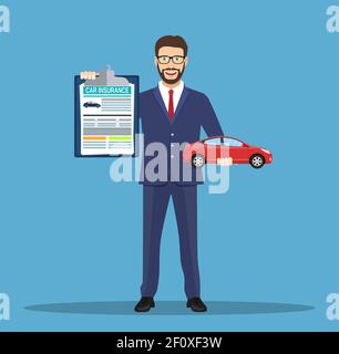 L'uomo mostra l'assicurazione auto. Illustrazione Vettoriale