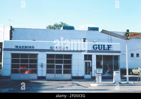 1970 Stati Uniti - Gulf station Port Chester New York ca. 1976 Foto Stock