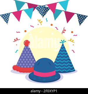 cappelli e pennant per feste di compleanno Illustrazione Vettoriale