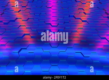 Rendering 3D di strutture geometriche in metallo anodizzato color arcobaleno Foto Stock