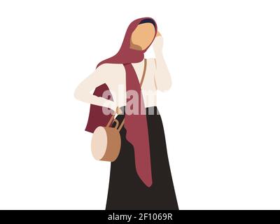 Bella donna che indossa hijab illustrazione. Simbolo della signora araba d'affari. Vettore. Sfondo bianco. Illustrazione Vettoriale