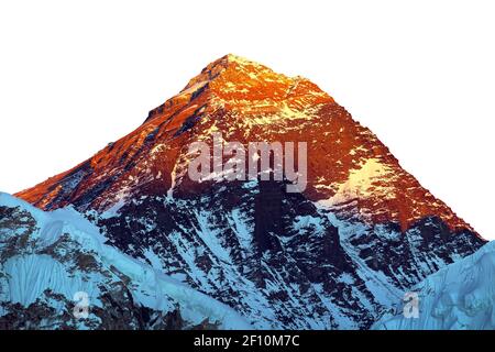 Monte everest isolato sullo sfondo del cielo bianco, vista panoramica serale del Monte Everest visto da Kala Patthar, parco nazionale Sagarmatha, parete Khumbu Foto Stock