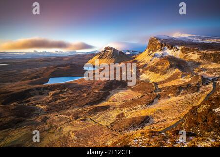 La Quiraing sull isola di Skye in Scozia Foto Stock