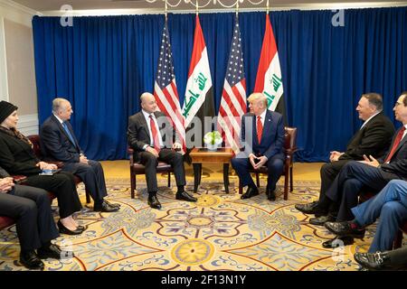 Il presidente Donald Trump partecipa a un incontro bilaterale con il presidente iracheno Barham Salih martedì 24 2019 settembre al Lotte New York Palace di New York. Foto Stock