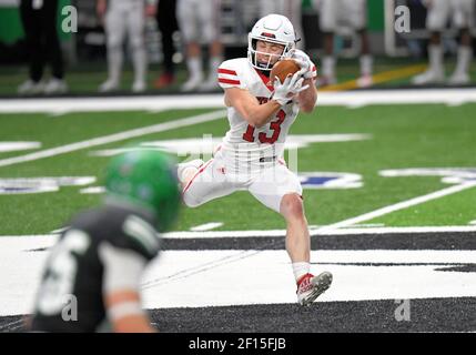 4 marzo 2021: South Dakota Coyotes Wide Receiver Caleb Vander Esch (13) una partita di football NCAA FCS tra l'Università del South Dakota Coyotes e l'Università del North Dakota Fighting Hawks presso l'Alerus Center, Grand Forks, ND North Dakota ha vinto 21-10 Photo by Russell Hons/CSM Foto Stock