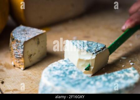 Pezzi di formaggio con muffa blu Foto Stock