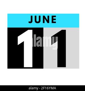 Giugno 11 . icona calendario giornaliero flat .date ,giorno, mese .calendario per il mese di giugno Foto Stock