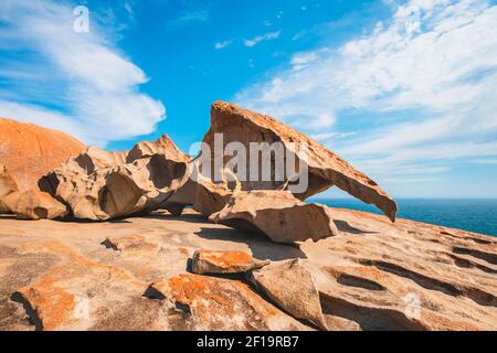 Iconiche Remarkable Rocks sull'isola di Kangaroo al tramonto, Australia del Sud Foto Stock