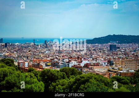 Barcellona, Spagna - 26 luglio 2019: Vista aerea della città di Barcellona in Catalogna, Spagna Foto Stock