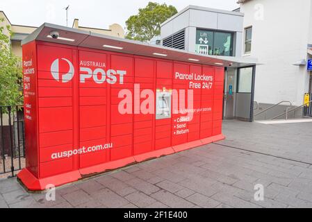 Australia Postal armadietti sul retro dell'ufficio postale nel sobborgo di Sydney di Newtown, New South Wales, Australia Foto Stock