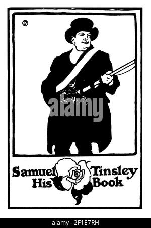 bookplate per il famoso scacchista Samuel Tinsley, progettato da Joseph W Simpson Foto Stock