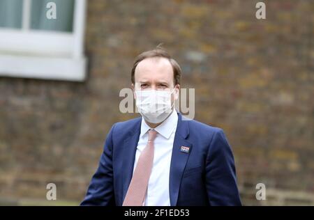 Londra, Inghilterra, Regno Unito. 8 Marzo 2021. Il Segretario di Stato per la Salute e l'assistenza sociale MATT HANCOCK è visto a Downing Street. Credit: Tayfun Salci/ZUMA Wire/Alamy Live News Foto Stock