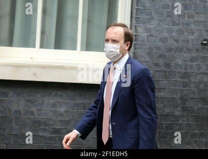 Londra, Inghilterra, Regno Unito. 8 Marzo 2021. Il Segretario di Stato per la Salute e l'assistenza sociale MATT HANCOCK è visto a Downing Street. Credit: Tayfun Salci/ZUMA Wire/Alamy Live News Foto Stock