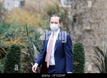 Londra, Inghilterra, Regno Unito. 8 Marzo 2021. Il Segretario di Stato per la Salute e l'assistenza sociale MATT HANCOCK è visto a Downing Street. Credit: Tayfun Salci/ZUMA Wire/Alamy Live News Foto Stock