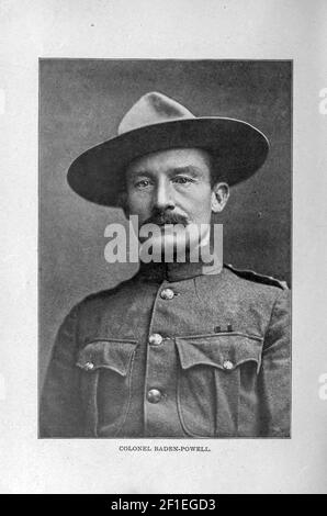 Il tenente generale Robert Stephenson Smyth Baden-Powell, 1° barone Baden-Powell, OM, GCMG, GCVO, KCB, KStJ, DL (1941 febbraio 1857 – 8 gennaio 22), è stato un ufficiale, scrittore, fondatore e primo capo scout dell'esercito britannico del movimento mondiale scout, e fondatore, con sua sorella Agnes, del movimento mondiale Girl Guide / Girl Scout. Baden-Powell è stato autore delle prime edizioni del lavoro fondamentale Scouting for Boys, che è stata una fonte di ispirazione per il movimento Scout. Dal libro ' Boer and Bridisher in Sud Africa; una storia della guerra Boer-British e le guerre per il Sud Africa Unito, insieme wi Foto Stock