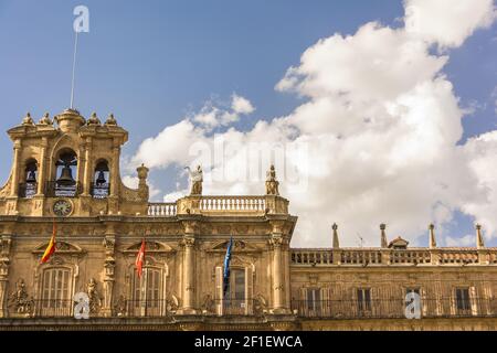 Famoso e storico dettaglio di Plaza Mayor a Salamanca, Castilla y Leon, Spagna Foto Stock