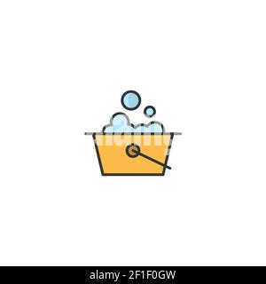 secchio per mop con simbolo di linea di sapone in schiuma, simbolo di stile lineare per il concetto mobile e il bucket di web design Illustrazione Vettoriale