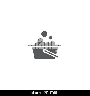 secchio per mop con simbolo di linea di sapone in schiuma, simbolo di stile lineare per il concetto mobile e il bucket di web design Illustrazione Vettoriale