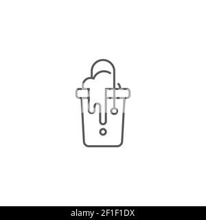 secchio per mop con simbolo di linea di sapone in schiuma, simbolo di stile lineare per il concetto mobile e il bucket di web design Illustrazione Vettoriale