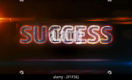 Concetto di successo, successo, business e opportunità. Testo luminoso. Illustrazione del rendering 3d del concetto futuristico. Foto Stock