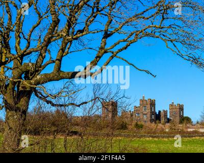 Riber Castello una casa di campagna del 19 ° secolo di grado 2 elencati Costruito da John Smedley nel 1862 su una collina che si affaccia Matlock Derbyshire Peak District Inghilterra Foto Stock