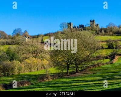 Riber Castello una casa di campagna del 19 ° secolo di grado 2 elencati Costruito da John Smedley nel 1862 su una collina che si affaccia Matlock Derbyshire Peak District Inghilterra Foto Stock