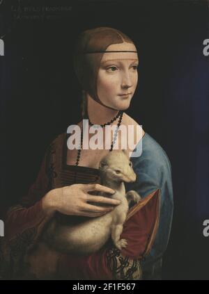 Leonardo da Vinci (1452-1519), Signora con un Ermine - Ritratto di Cecilia Gallerani, 1490, tempera su pannello di legno. Museo Nazionale, Cracovia, Polonia. Foto Stock