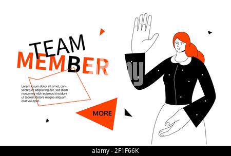 Membro del team - banner Web in stile design moderno e colorato con spazio di copia per il testo. Personale aziendale, risorse umane, reclutamento e carriera di successo Illustrazione Vettoriale