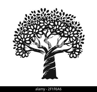 Silhouette decorativa ad albero. Illustrazione vettoriale del simbolo della natura Illustrazione Vettoriale