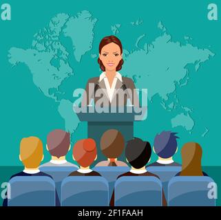 orator che parla da tribune. Illustrazione Vettoriale