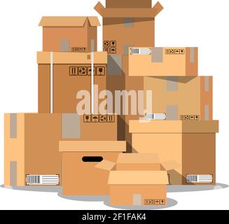 Pila di scatole di cartone sigillate impilate. Illustrazione Vettoriale