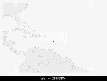 Mappa Dominica evidenziata in colori bandiera Dominica, mappa grigia con i paesi vicini. Illustrazione Vettoriale