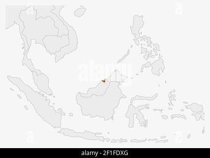 Mappa del Brunei evidenziata in colori della bandiera del Brunei, mappa grigia con i paesi vicini. Illustrazione Vettoriale